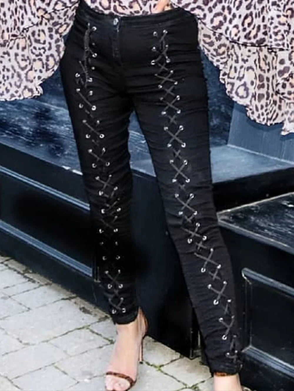 Parisian Works Black Lace-Up Skinny Jeans - Picture 1 of 5